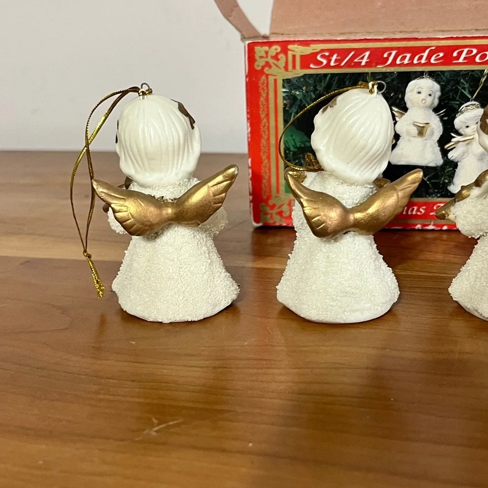 Lincolnshire Collection Jade Porcelain Golden Angel Christmas Ornaments Set of 4